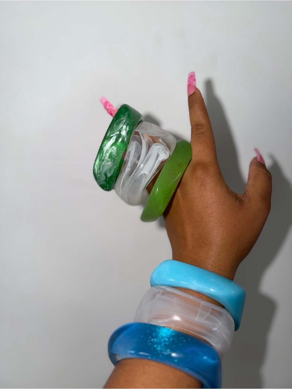 Assorted Kids Resin Bangle Set - Green, Light Green, Clear, Blue, Turquoise